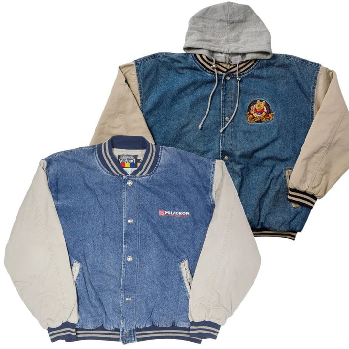 20x DENIM VARSITY JACKETS - The Hub Vintage Wholesale Limited