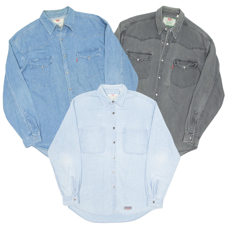 50x LEVIS LEE WRANGLER DENIM SHIRTS - The Hub Vintage Wholesale Limited