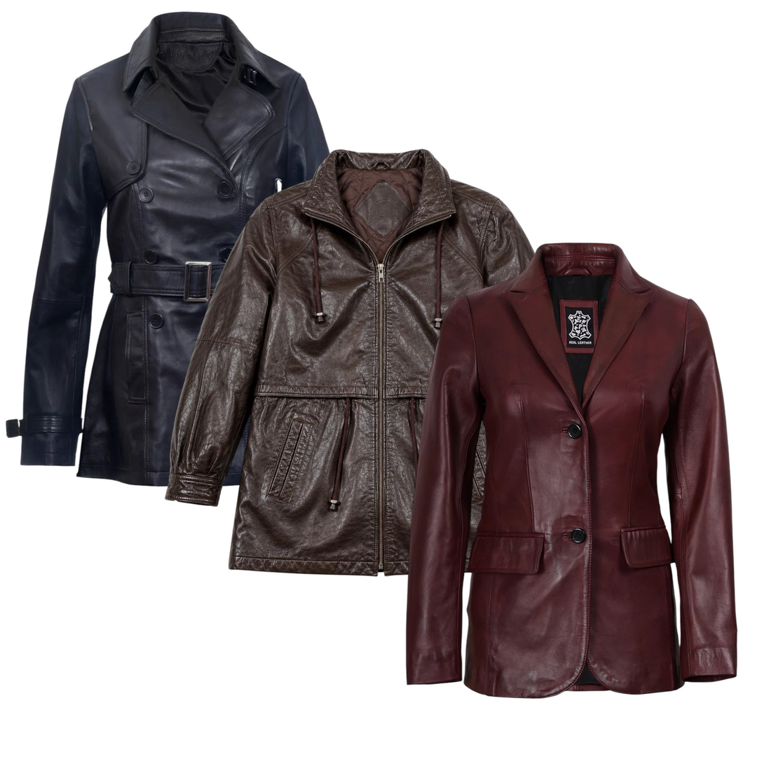 15x WOMENS MID/LONG LEATHER JACKETS