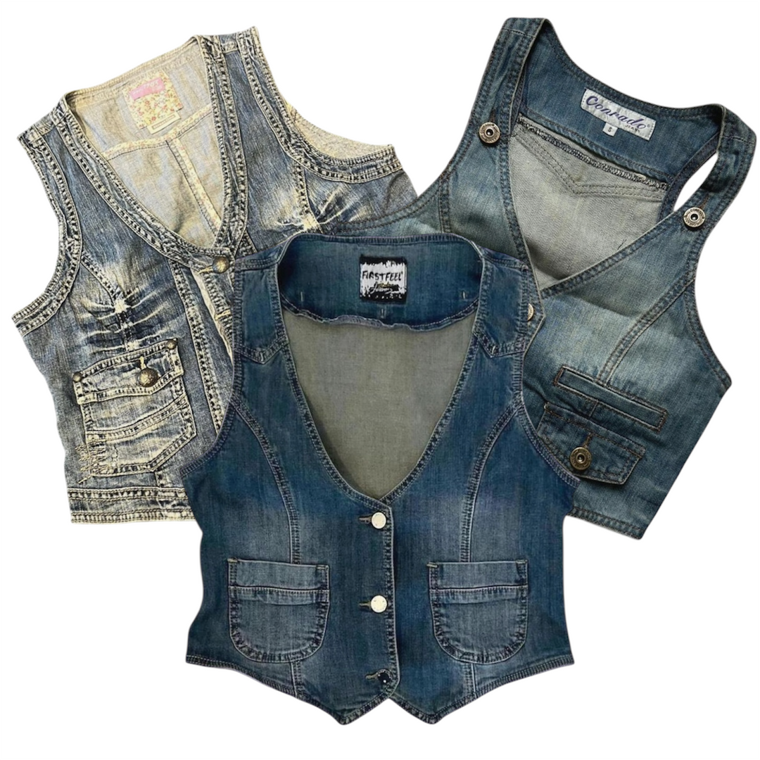 25 womens y2k denim waistcoats vintage wholesale bundle 