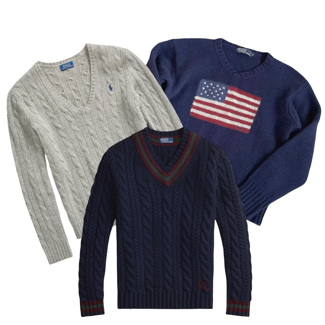 30 RALPH LAUREN v-neck knitwear vintage wholesale bundle