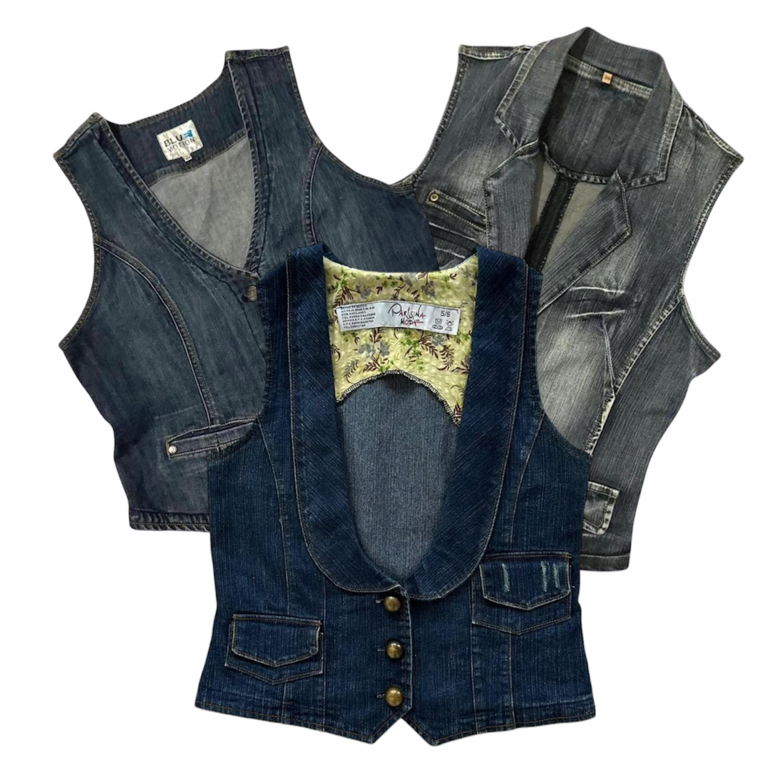 25 womens denim y2k waistcoats vintage wholesale bundle 