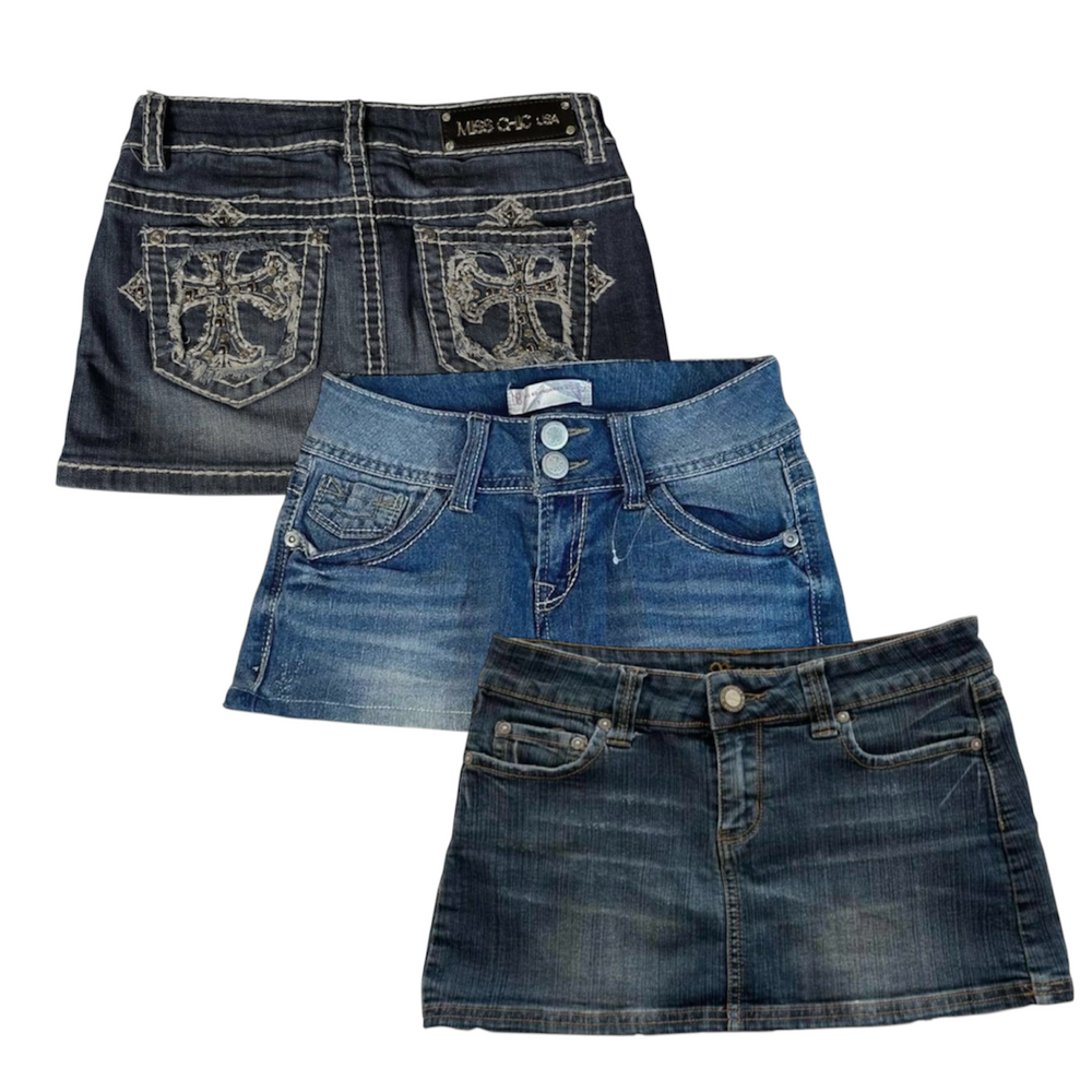 30 womens y2k denim mini skirts vintage wholesale bundle