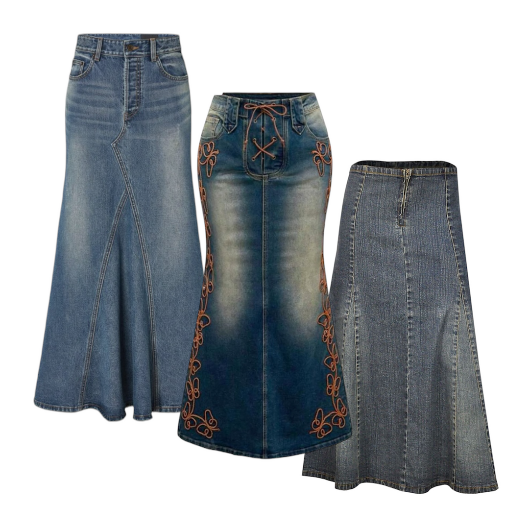 30 womens long denim skirt y2k vintage wholesale bundle 